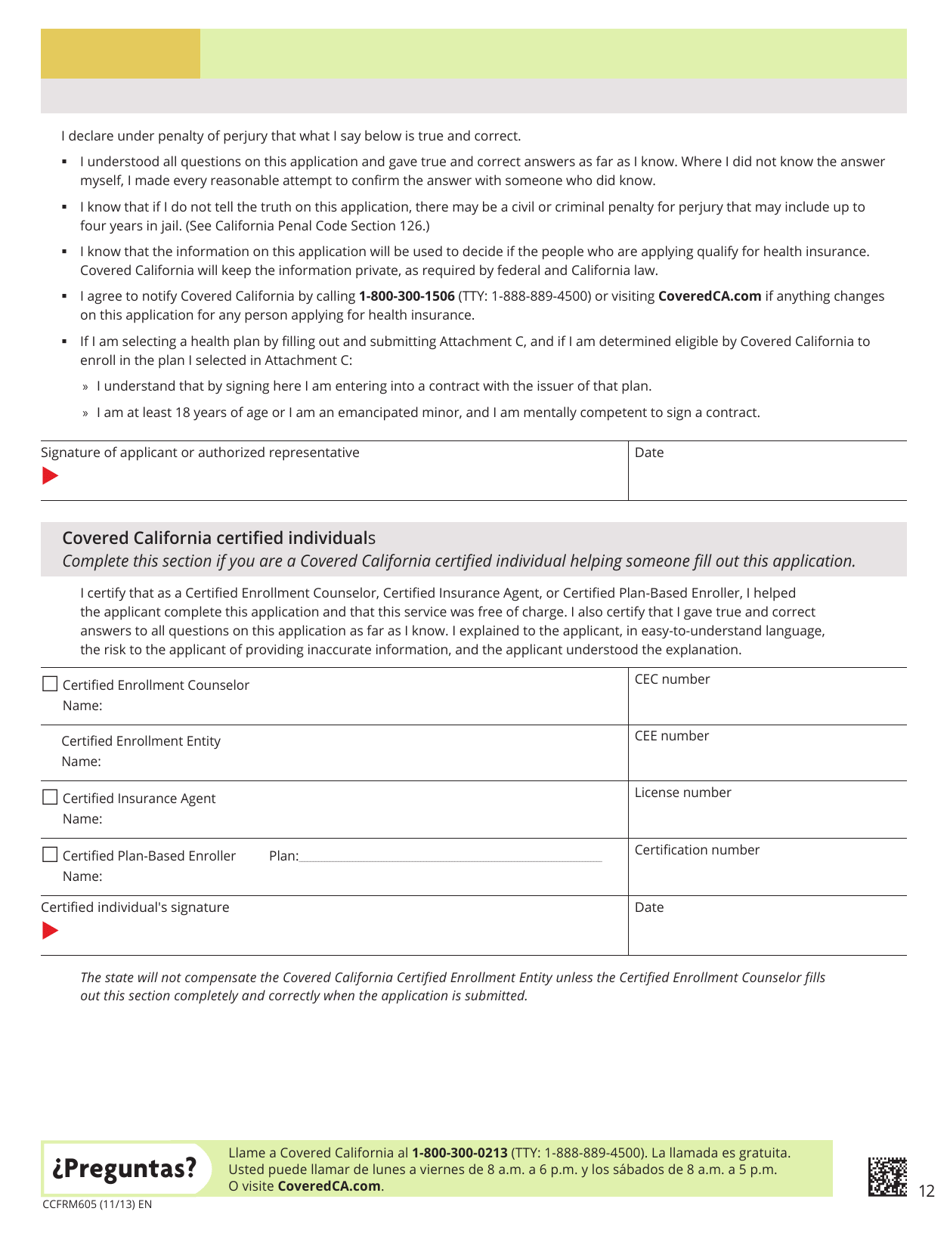 Form CCFRM605 Application for Private Health Insurance - California, Page 13