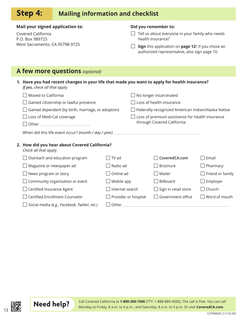 Form CCFRM605 Application for Private Health Insurance - California, Page 14
