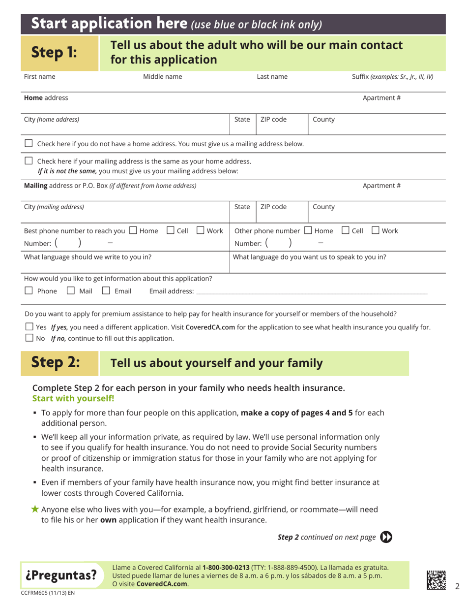 Form CCFRM605 Application for Private Health Insurance - California, Page 3