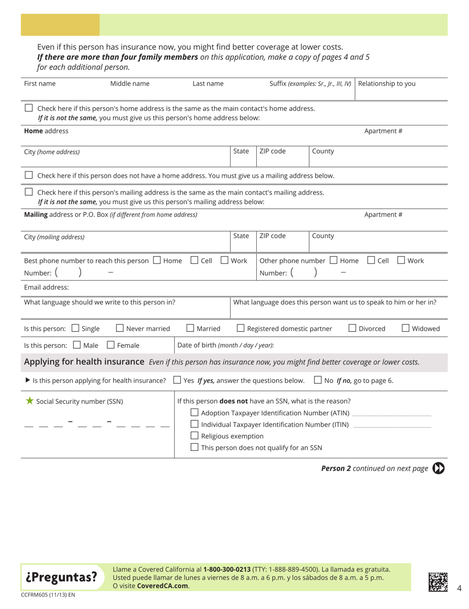 Form CCFRM605 Application for Private Health Insurance - California, Page 5