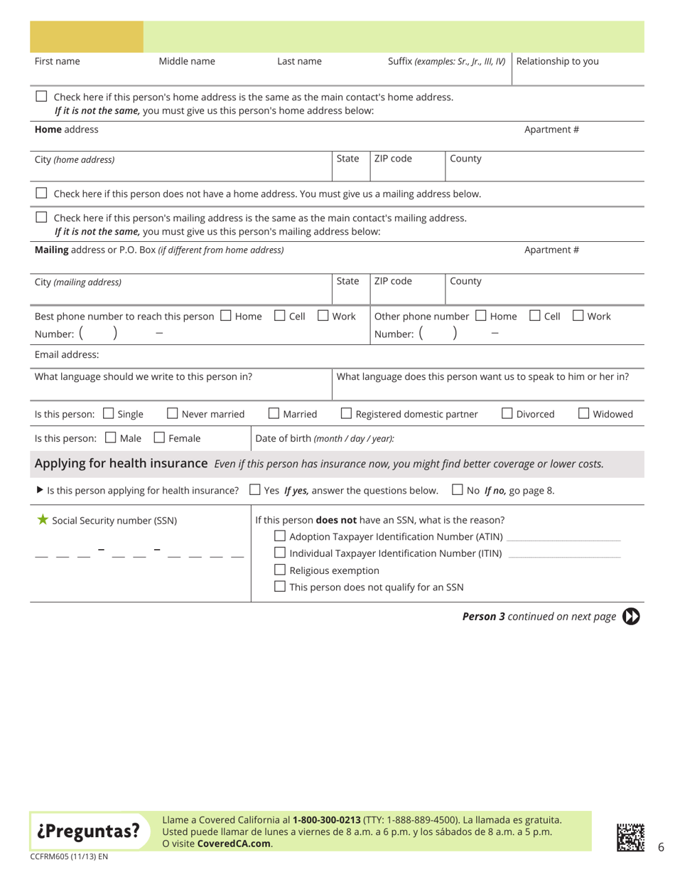 Form CCFRM605 Application for Private Health Insurance - California, Page 7