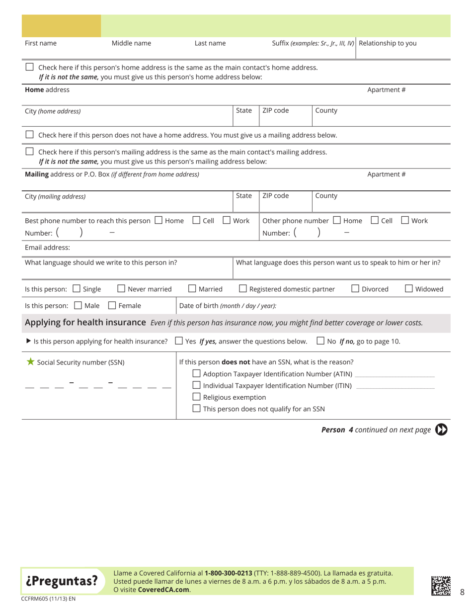 Form CCFRM605 Application for Private Health Insurance - California, Page 9