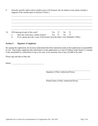 Application for a License for an Incorporated Civic Organization - Maine, Page 3
