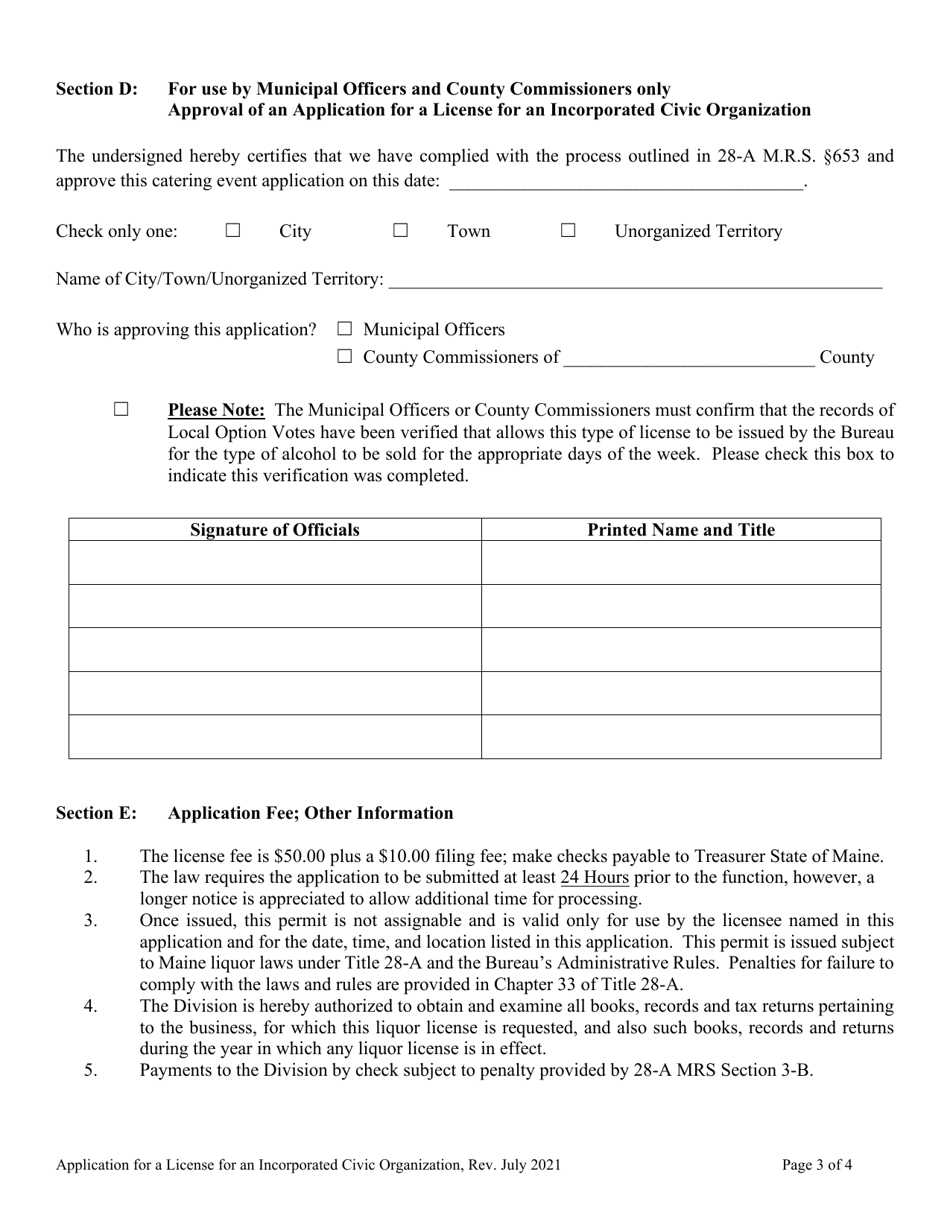 Application for a License for an Incorporated Civic Organization - Maine, Page 4