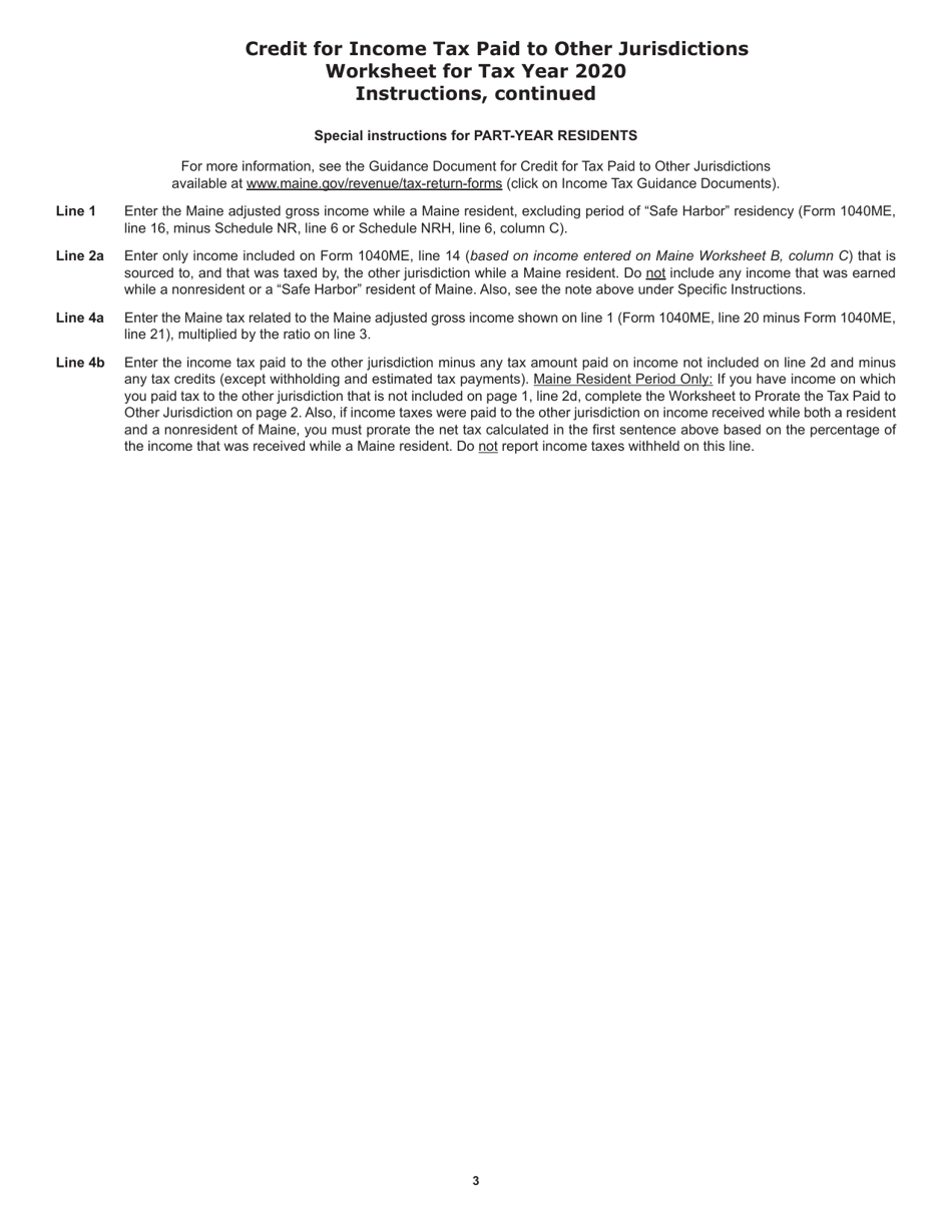 Credit for Income Tax Paid to Other Jurisdiction Worksheet - Maine, Page 3