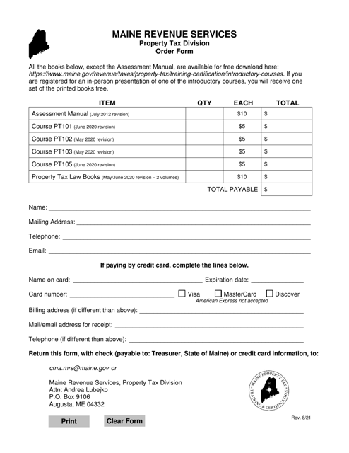 Property Tax Law Book Order Form - Maine Download Pdf