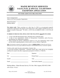 Form APP-164 &quot;Exemption Application - Pet Food Assistance Organization&quot; - Maine