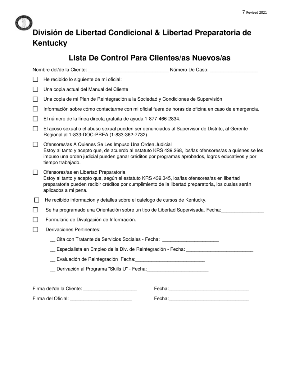 Lista De Control Para Clientes / As Nuevos / As - Kentucky (Spanish), Page 7