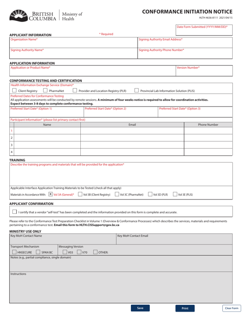 Form HLTH4636-8111  Printable Pdf