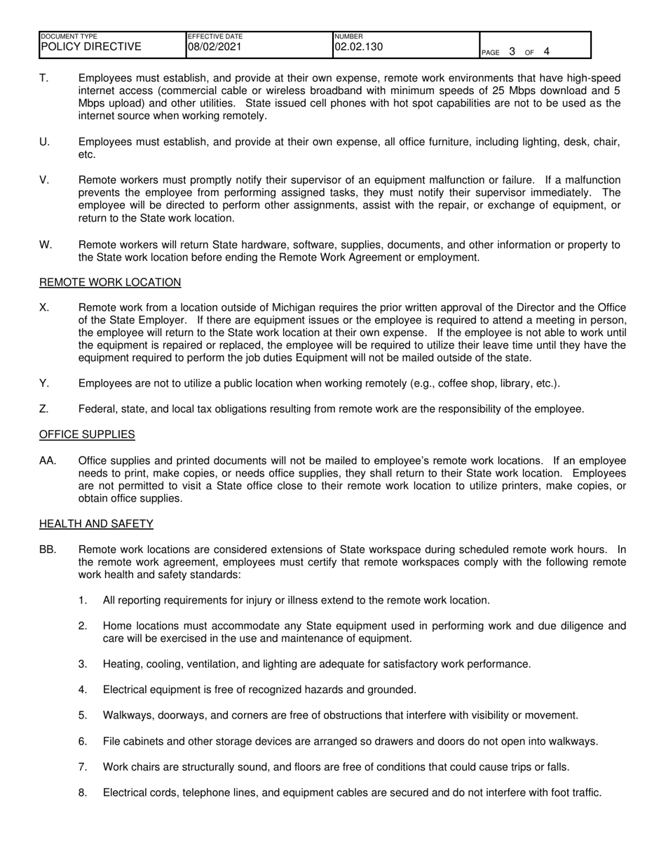Remote Work Agreement - Michigan, Page 3