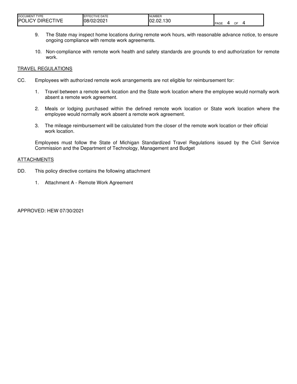 Remote Work Agreement - Michigan, Page 4