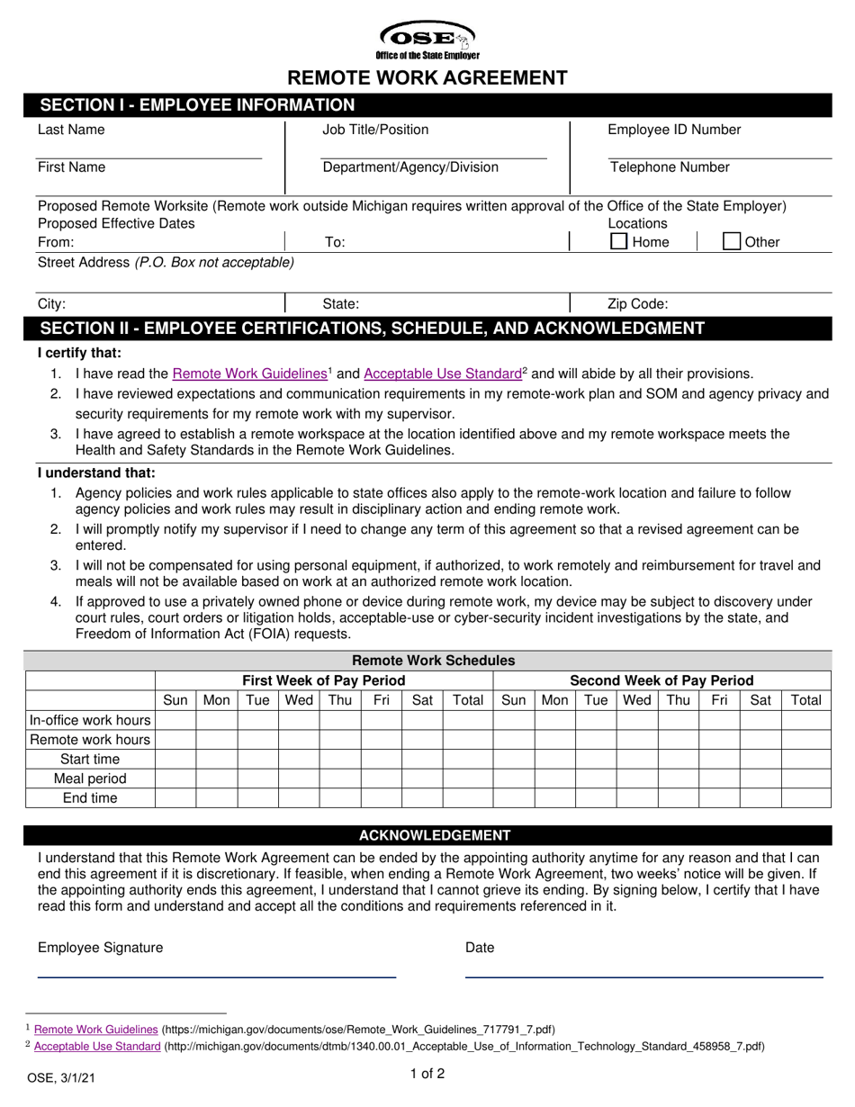 Remote Work Agreement - Michigan, Page 5