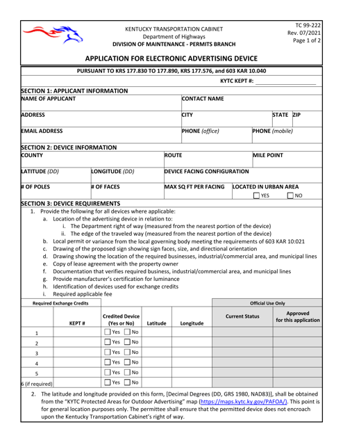 Form TC99-222  Printable Pdf