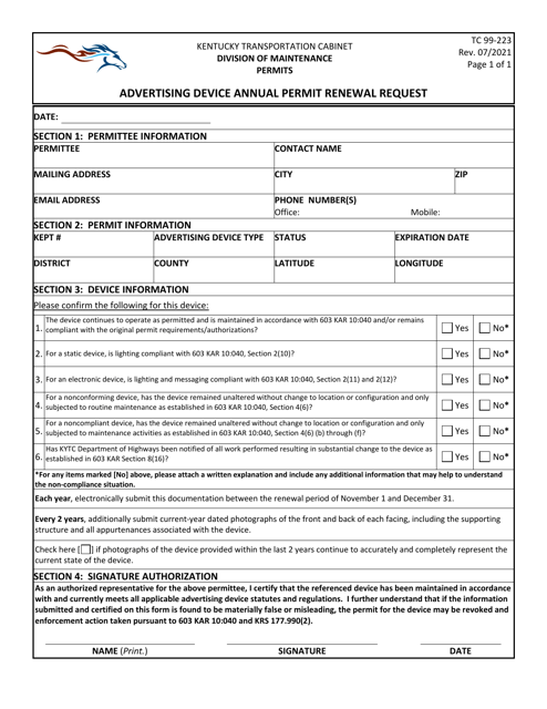 Form TC99-223  Printable Pdf