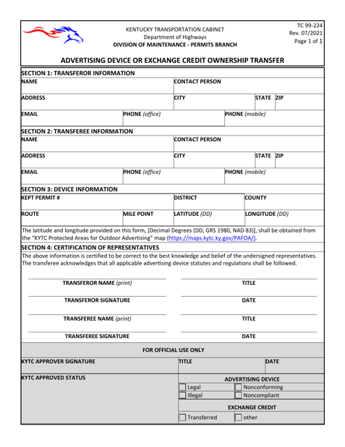 Form TC99-224  Printable Pdf