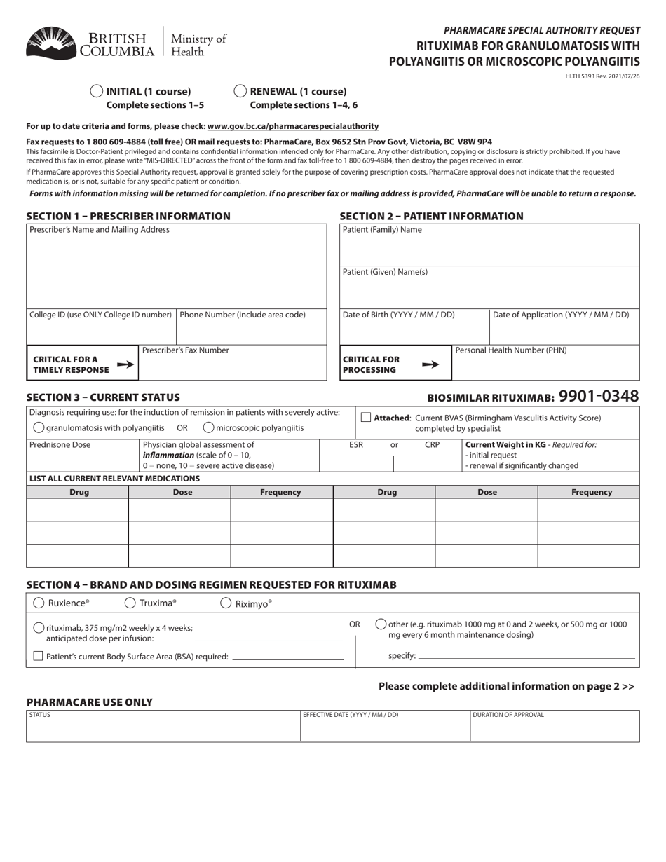 Form HLTH5393 Download Fillable PDF or Fill Online Pharmacare Special