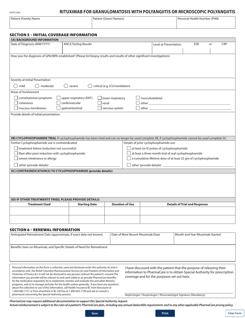 Form HLTH5393 Download Fillable PDF or Fill Online Pharmacare Special