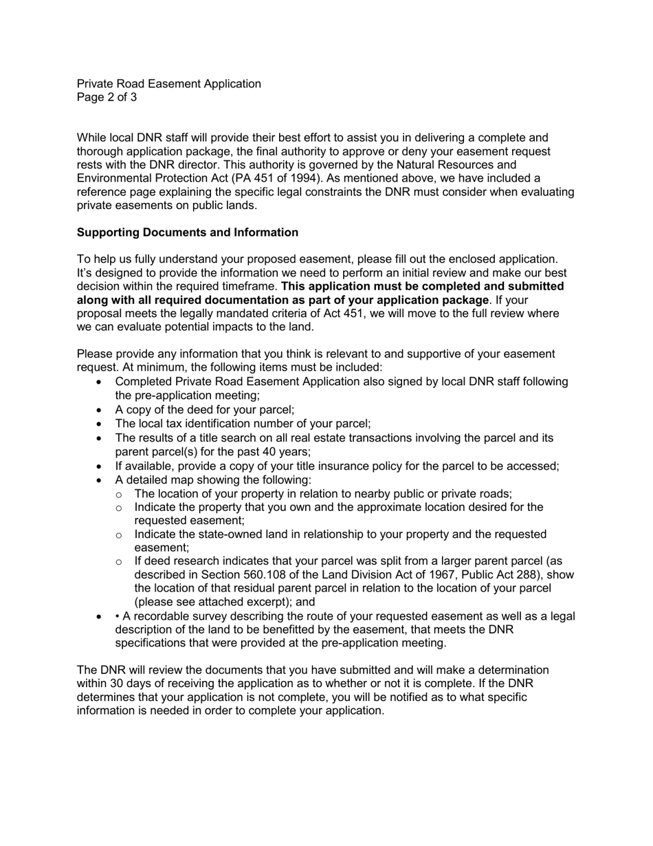 Form PR6287 Private Road Easement Letter and Application - Michigan, Page 2