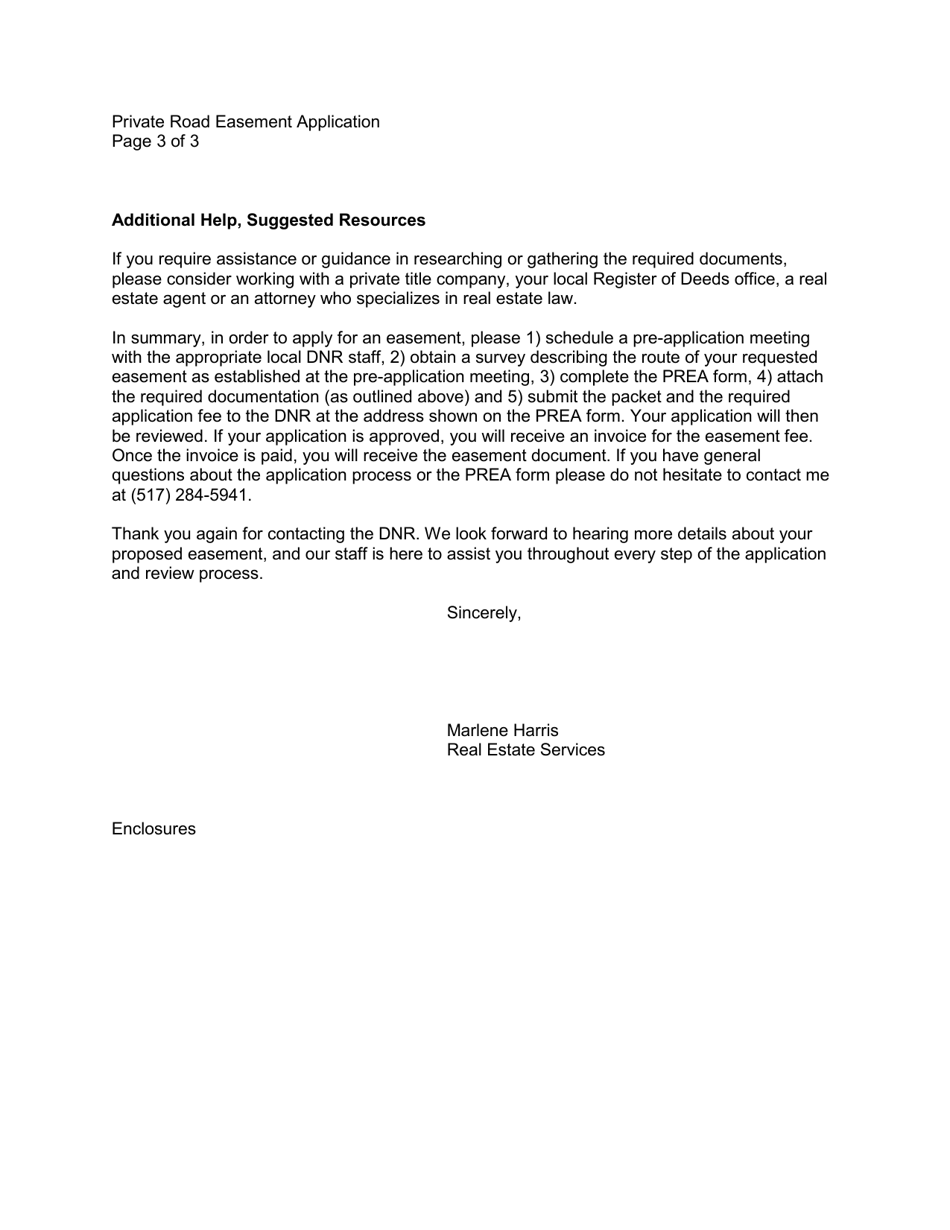 Form PR6287 Private Road Easement Letter and Application - Michigan, Page 3