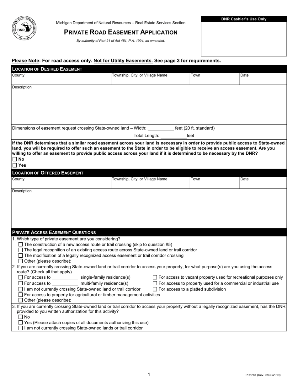 Form PR6287 Private Road Easement Letter and Application - Michigan, Page 4