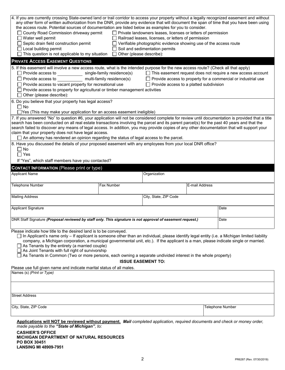 Form PR6287 Private Road Easement Letter and Application - Michigan, Page 5