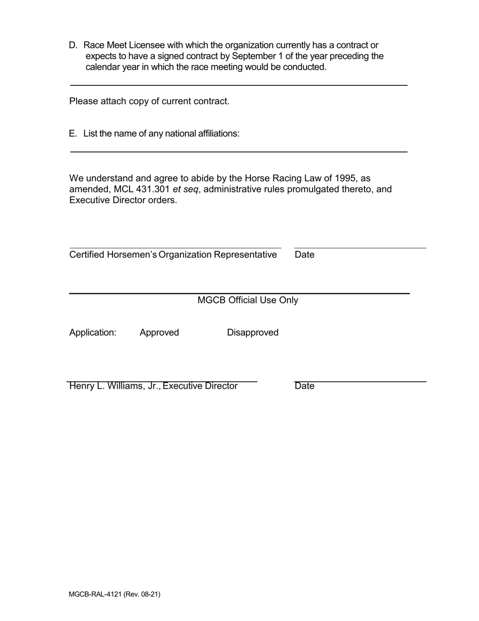 Form Mgcb Ral 4121 Download Fillable Pdf Or Fill Online Application For Certification Michigan 0892