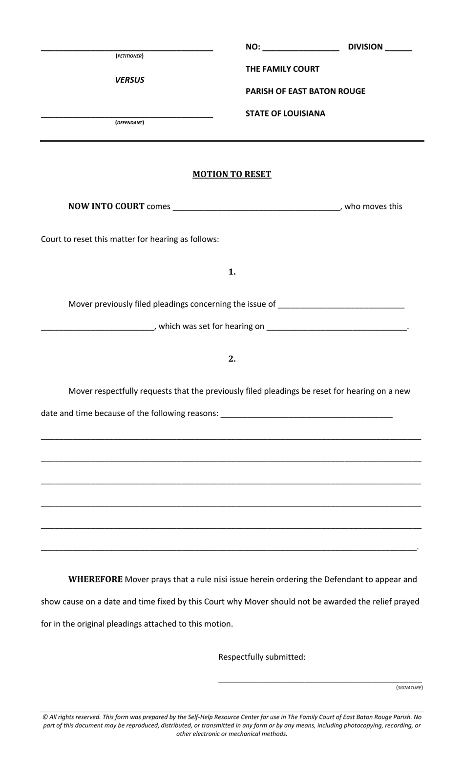 Motion to Reset - Louisiana, Page 1