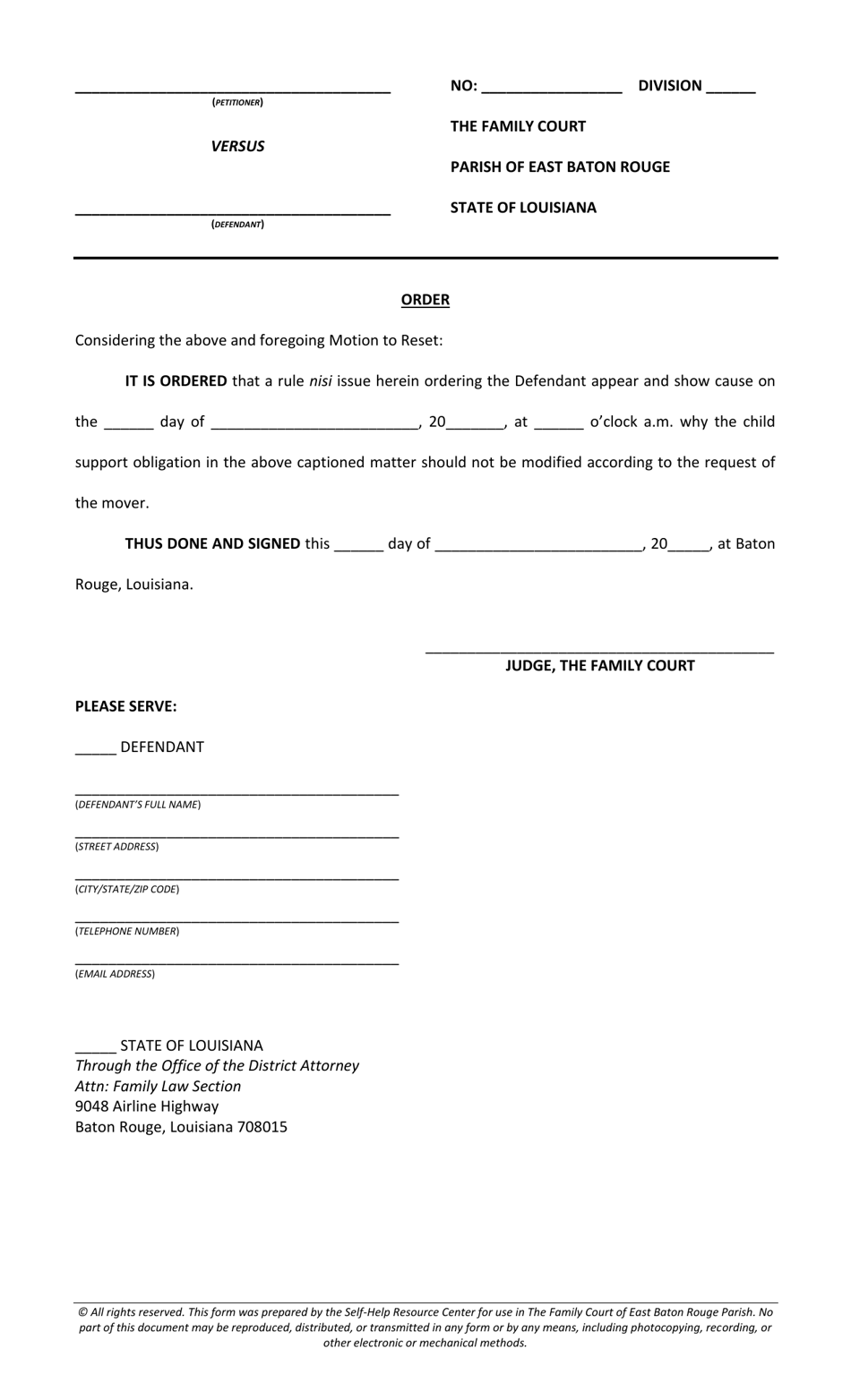 Louisiana Motion to Reset - Fill Out, Sign Online and Download PDF ...