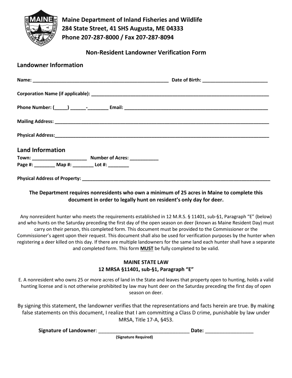 Maine Non Resident Landowner Verification Form Fill Out Sign Online And Download Pdf 4302