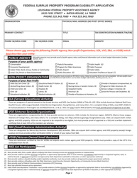 Document preview: Federal Surplus Property Program Eligibility Application - Louisiana