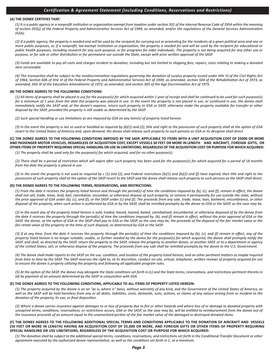 Federal Surplus Property Program Eligibility Application - Louisiana, Page 3