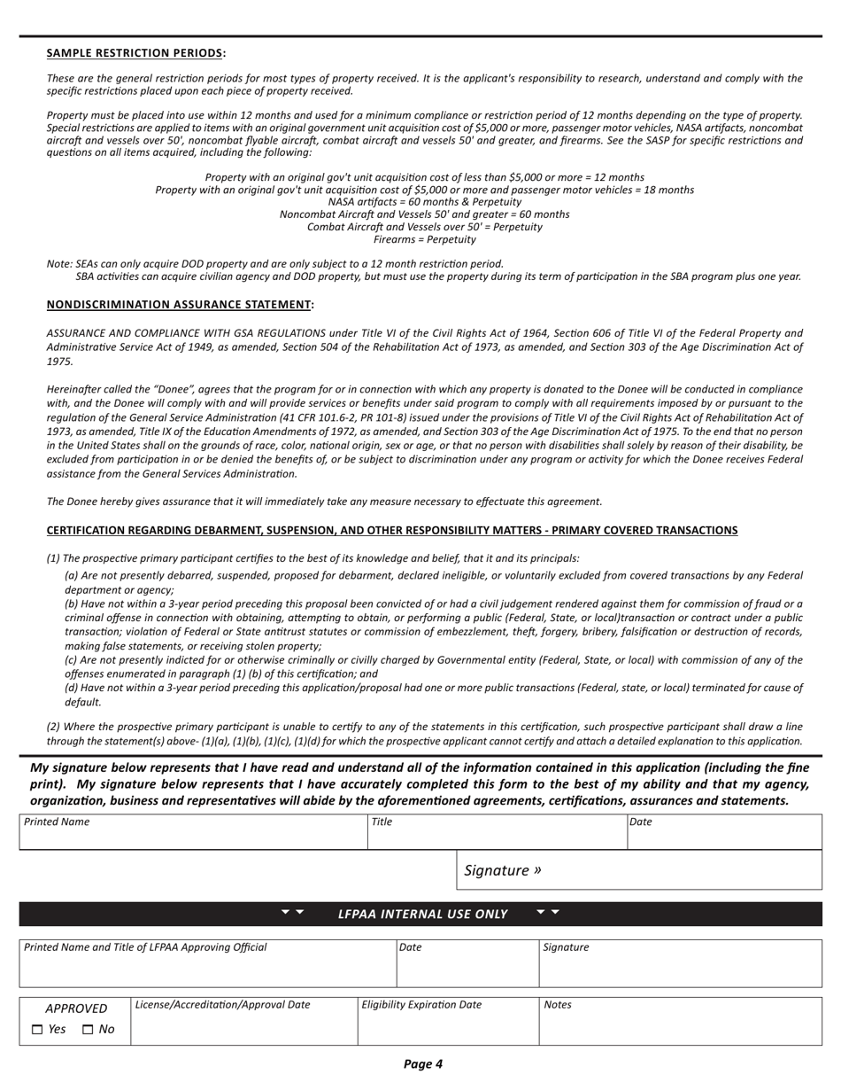 Louisiana Federal Surplus Property Program Eligibility Application ...