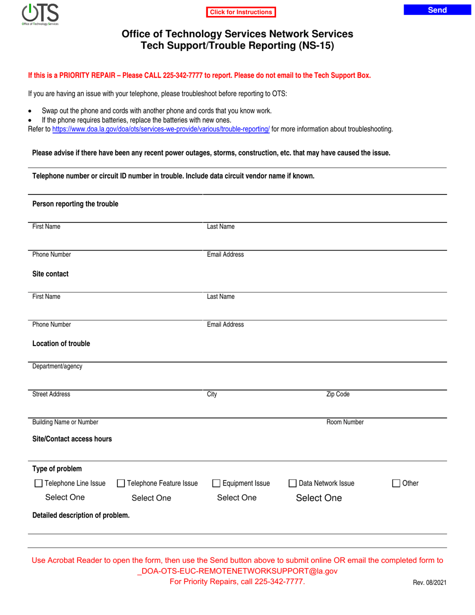 Form NS-15 Help Desk Information Form - Louisiana, Page 1