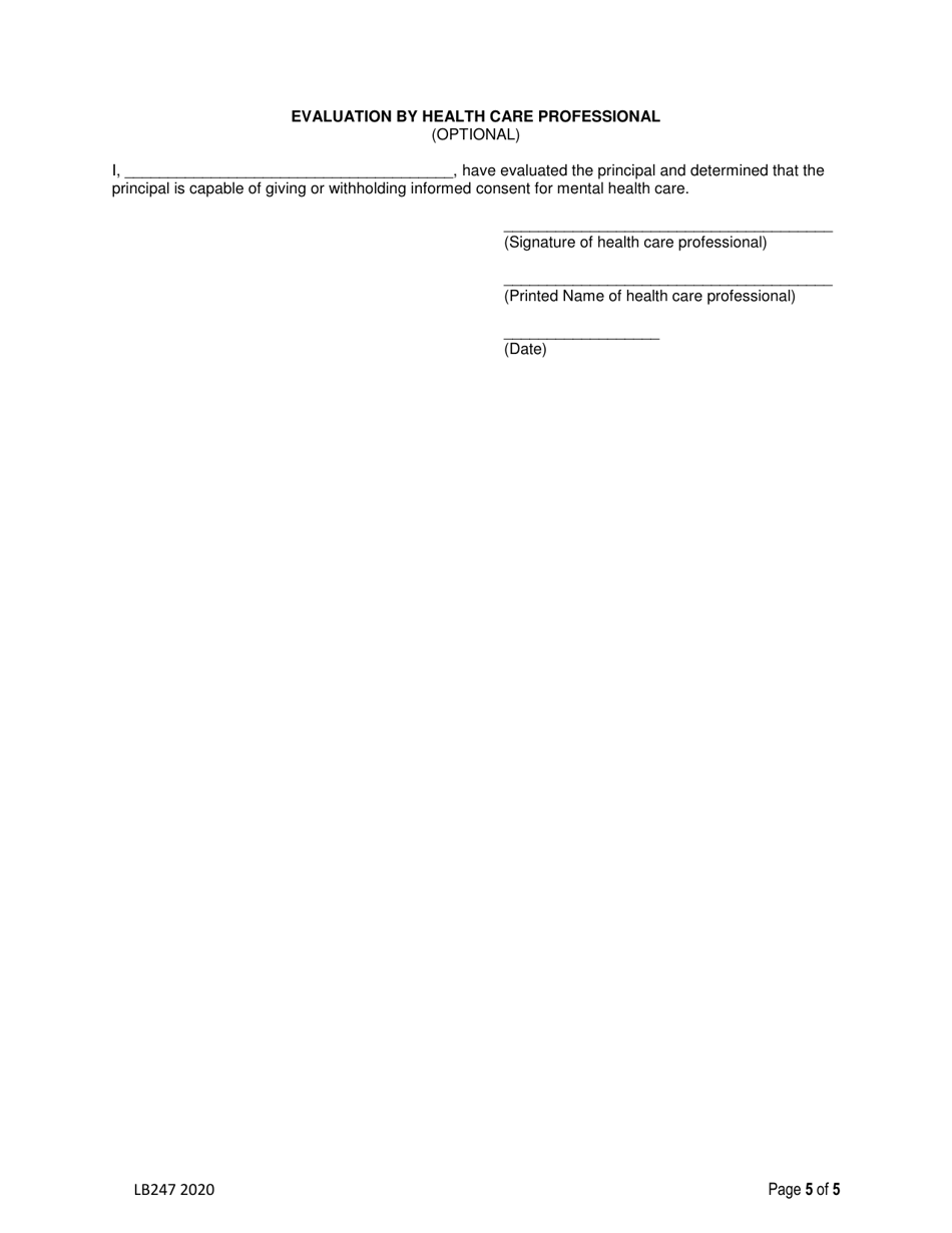Form LB247 Advance Mental Health Care Directive - Nebraska, Page 5