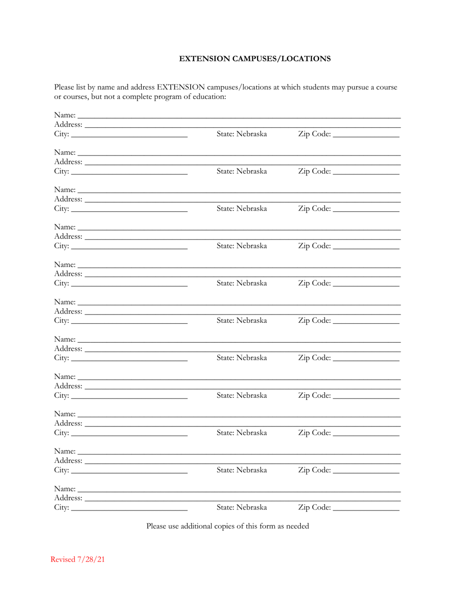 Extension Campuses / Locations - Nebraska, Page 1