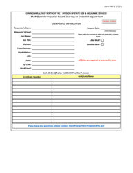 Form RMF-2 Xaap (Sprinkler Inspection Report) User Log-On Credential Request Form - Kentucky