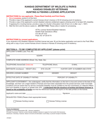 Document preview: Kansas Disabled Veterans Hunting & Fishing License Application - Kansas