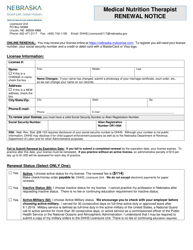 Document preview: Medical Nutrition Therapist Renewal Notice - Nebraska