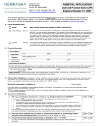 Document preview: Renewal Application - Licensed Practical Nurse (Lpn) - Nebraska