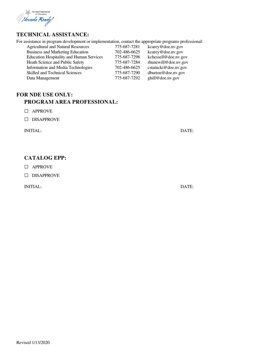 Application for Approval of Additions or Changes to Career and Technical Education (Cte) Programs - Nevada, Page 3