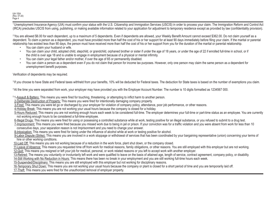 Form UIA1554DUA Application for Disaster Unemployment Assistance - Michigan, Page 4