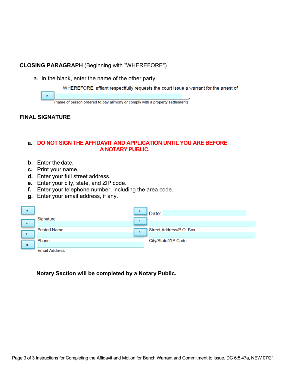 Instructions for Form DC6:5.47 Affidavit and Motion for Bench Warrant and Commitment to Issue - Nebraska, Page 3