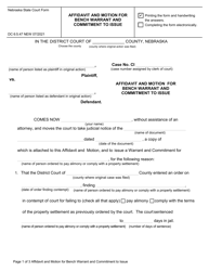 Document preview: Form DC6:5.47 Affidavit and Motion for Bench Warrant and Commitment to Issue - Nebraska