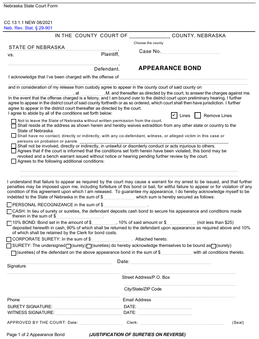 Form CC131.1 Download Fillable PDF or Fill Online Appearance Bond With