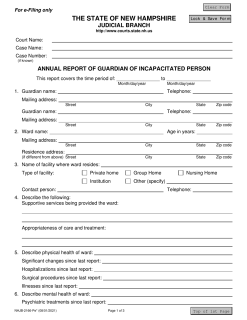 Form NHJB-2166-PE Annual Report of Guardian of Incapacitated Person - New Hampshire