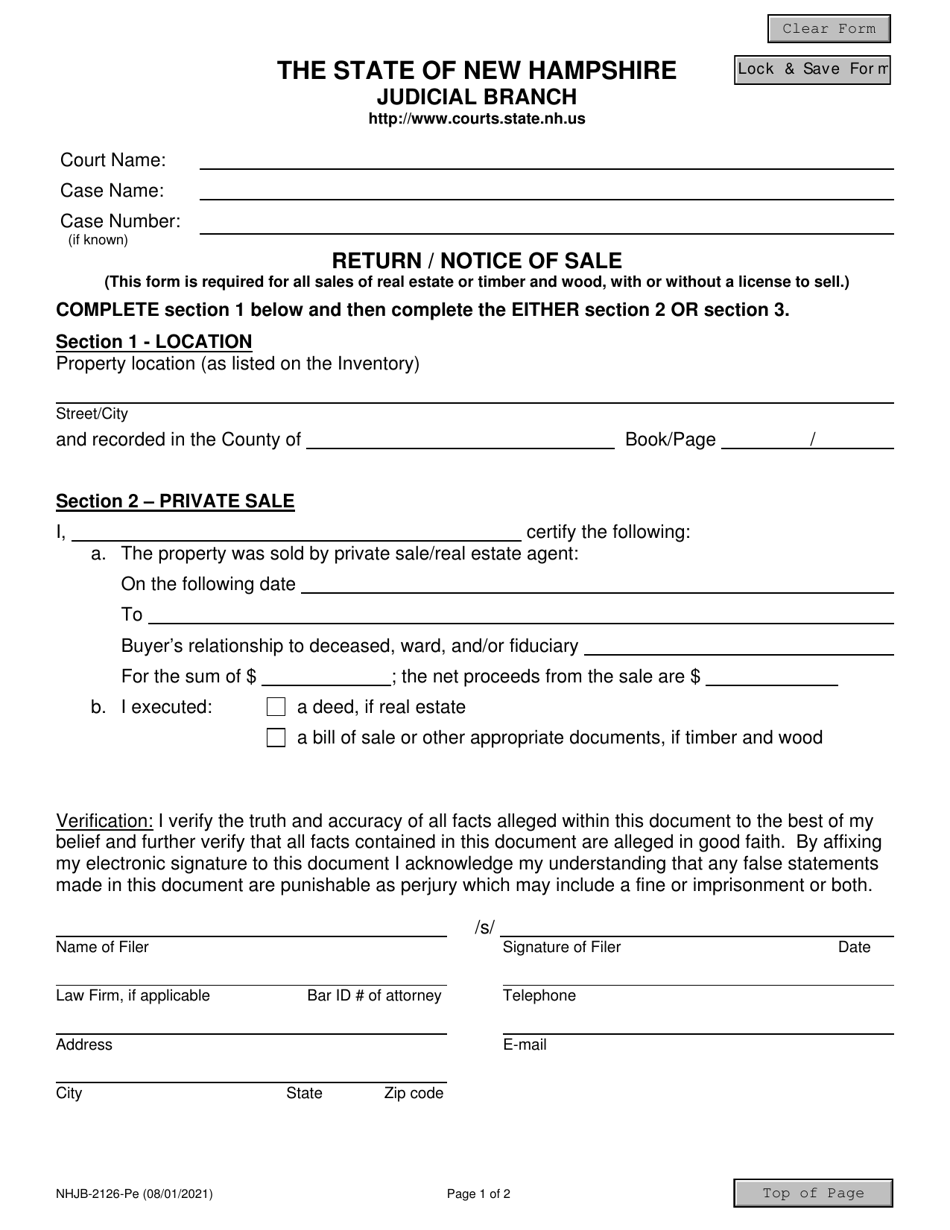 Form NHJB-2126-PE Return / Notice of Sale - New Hampshire, Page 1