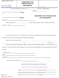 Form DC4:5 &quot;Subpoena for Production of Documents&quot; - Nebraska