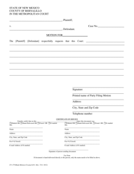 Document preview: Form CV-179 Motion - Bernalillo County, New Mexico