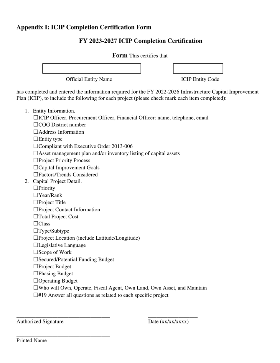 Appendix I Icip Completion Certification - New Mexico, Page 1