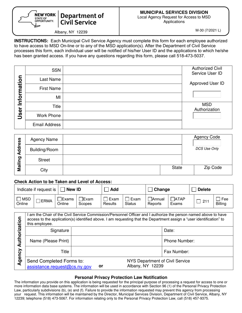 Form M30 Download Fillable PDF or Fill Online Local Agency Request for